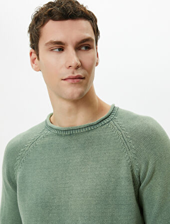 Triko Kazak Yıkamalı Bisiklet Yaka Dikiş Detaylı Pamuklu