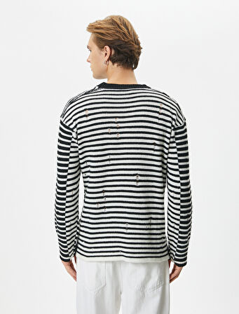 Yırtık Kazak Triko Bisiklet Yaka Uzun Kollu