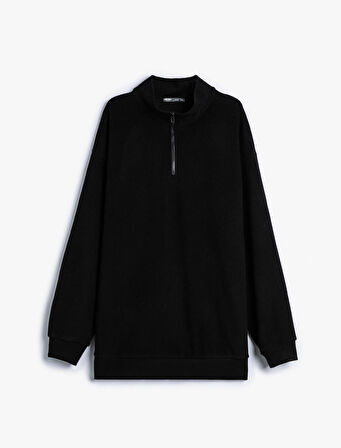 Yarım Fermuarlı Sweatshirt Dik Yaka Uzun Kollu