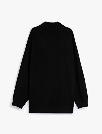 Yarım Fermuarlı Sweatshirt Dik Yaka Uzun Kollu