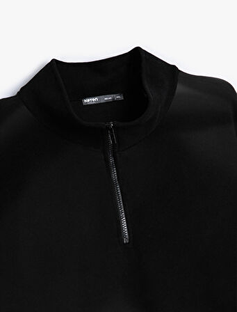 Yarım Fermuarlı Sweatshirt Dik Yaka Uzun Kollu