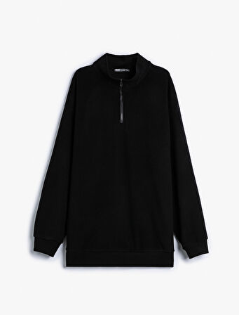 Yarım Fermuarlı Sweatshirt Dik Yaka Uzun Kollu