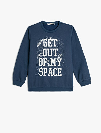 Sweatshirt Uzun Kollu Bisiklet Yaka Uzay Temalı Şardonlu