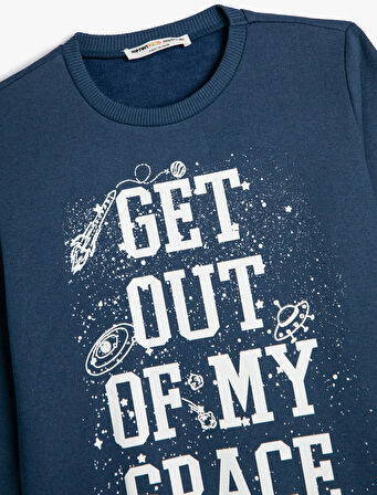 Sweatshirt Uzun Kollu Bisiklet Yaka Uzay Temalı Şardonlu
