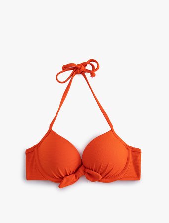 Push Up Bikini Üstü Dokulu Bağlama Detaylı Balenli
