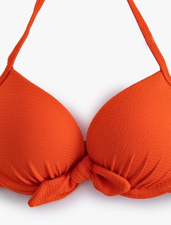 Push Up Bikini Üstü Dokulu Bağlama Detaylı Balenli