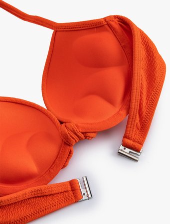 Push Up Bikini Üstü Dokulu Bağlama Detaylı Balenli
