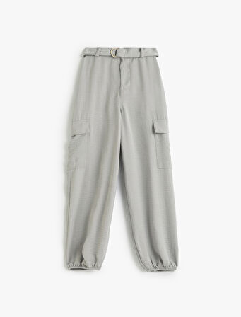 Jogger Pantolon Kargo Cepli Beli Bağlamalı Kemer Detaylı