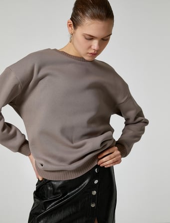 Basic Sweatshirt Bisiklet Yaka Uzun Kollu