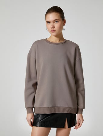 Basic Sweatshirt Bisiklet Yaka Uzun Kollu