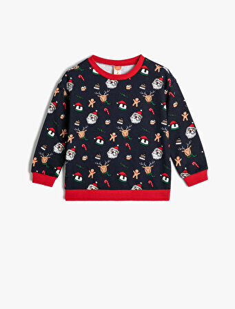Yılbaşı Sweatshirt Noel Baba Baskılı Pamuklu