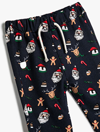 Jogger Eşofman Altı Yılbaşı Temalı Noel Baba Baskılı Pamuklu