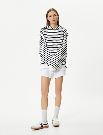 Kapşonlu Sweatshirt Uzun Balon Kol Rahat Kalıp