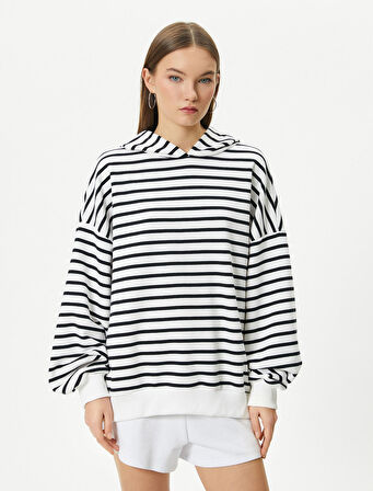 Kapşonlu Sweatshirt Uzun Balon Kol Rahat Kalıp