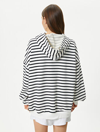 Kapşonlu Sweatshirt Uzun Balon Kol Rahat Kalıp