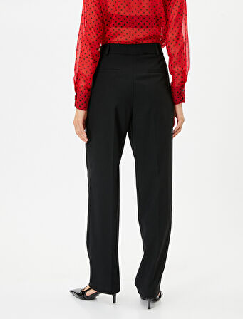 Kumaş Pantolon Düz Paça Yüksek Bel Cepli