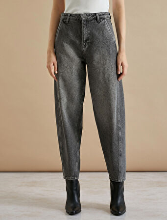 Şahika Ercümen X Koton - Yüksel Bel Kot Pantolon Rahat Kalıp Cepli Esnemeyen Pamuklu