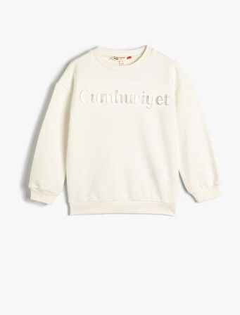 Cumhuriyet Baskılı Sweatshirt Kabartma Baskılı Şardonlu 