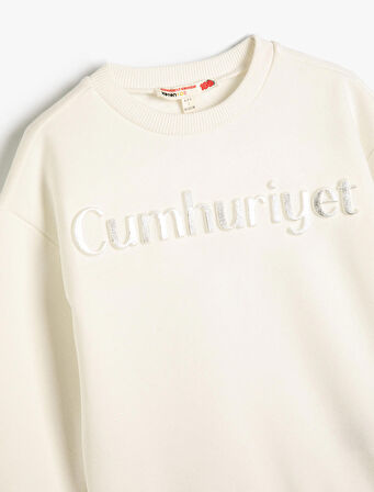 Cumhuriyet Baskılı Sweatshirt Kabartma Baskılı Şardonlu 