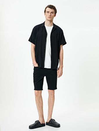 Kot Şort Bermuda Slim Fit Düğmeli Cepli