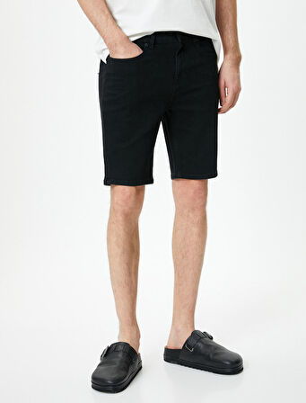 Kot Şort Bermuda Slim Fit Düğmeli Cepli