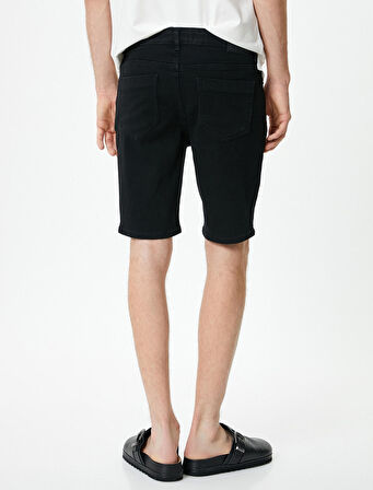 Kot Şort Bermuda Slim Fit Düğmeli Cepli