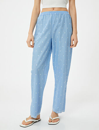 Pamuklu Pijama Altı Düz Paça Beli Lastikli Nakışlı