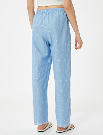 Pamuklu Pijama Altı Düz Paça Beli Lastikli Nakışlı