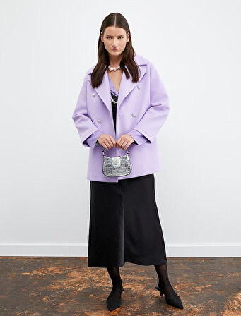 Tuba Ünsal X Koton - Kruvaze Düğmeli Kaşe Kaban