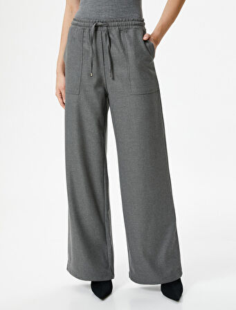 Şahika Ercümen X Koton - Beli Bağcıklı Bol Paça Pantolon