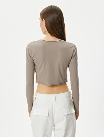 Crop Uzun Kollu Tişört Bisiklet Yaka Slim Fit Pamuklu