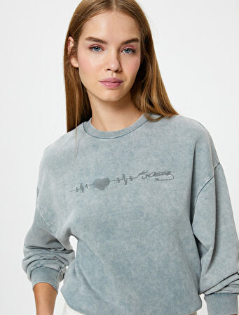 Atatürk İmza İşlemeli Sweatshirt Pamuklu Uzun Kollu Bisiklet Yaka