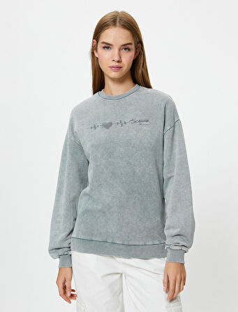 Atatürk İmza İşlemeli Sweatshirt Pamuklu Uzun Kollu Bisiklet Yaka