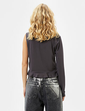 Fırfırlı Kolsuz Bluz Asimetrik Kesim Yuvarlak Yaka 