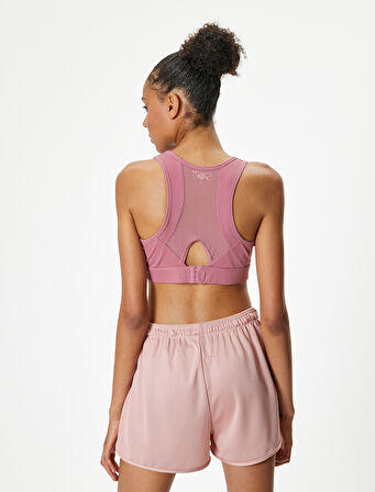 Sporcu Sütyeni U Yaka Kaplı Tül Detaylı Slim Fit