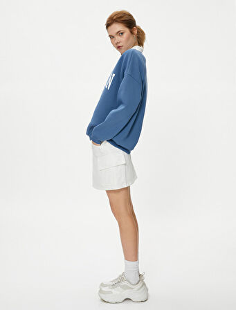 Oversize Polo Yaka Sweatshirt Kolej Temalı Baskılı Uzun Kollu
