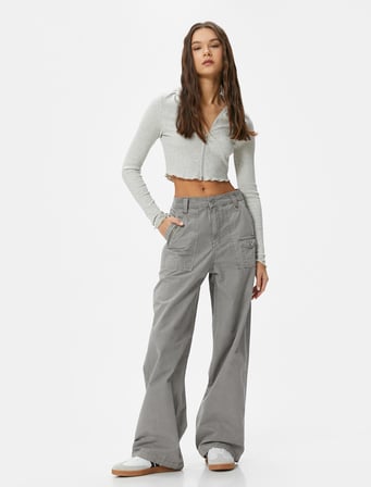 Crop Kapüşonlu Hırka Fermuarlı Uzun Kollu Slim Fit Kaşkorse