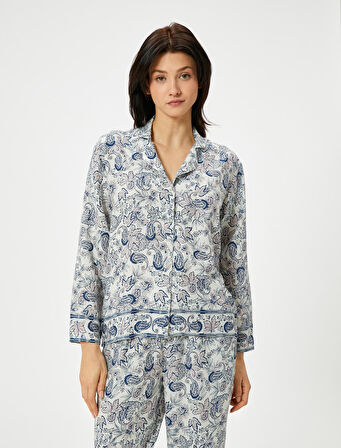 Düğmeli Pijama Üstü Uzun Kollu Desenli