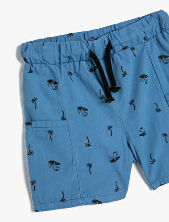 Chino Şort Cepli Dinozor Baskılı Pamuklu