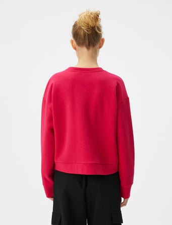 Basic Spor Şardonlu Sweatshirt Rahat Kalıp Pamuk Karışımlı Bisiklet Yaka