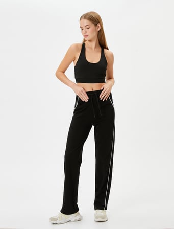Tapered Fit Eşofman Altı Beli Bağlamalı Cepli Çizgili Rahat Kalıp Pamuklu