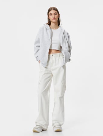 Basic Oversize Fermuarlı Sweatshirt Kapüşonlu Uzun Kanguru Cepli 