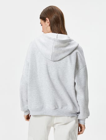 Basic Oversize Fermuarlı Sweatshirt Kapüşonlu Uzun Kanguru Cepli 