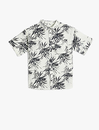 Gömlek Yaprak Baskılı Kısa Kollu Cepli 