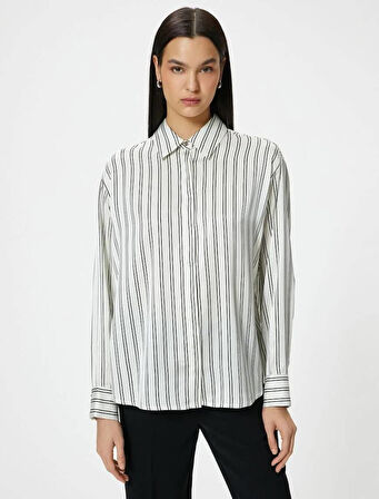 4SAK60195PW Koton Kadın Gömlek SİYAH DESENLİ