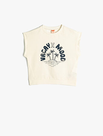 Sweatshirt Kolsuz Bisiklet Yaka Slogan Baskılı Pamuklu