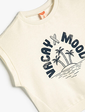 Sweatshirt Kolsuz Bisiklet Yaka Slogan Baskılı Pamuklu