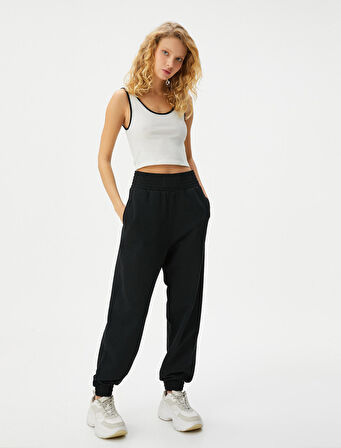 Jogger Eşofman Altı Yüksek Bel Rahat Kalıp Cepli Pamuk Karışımlı