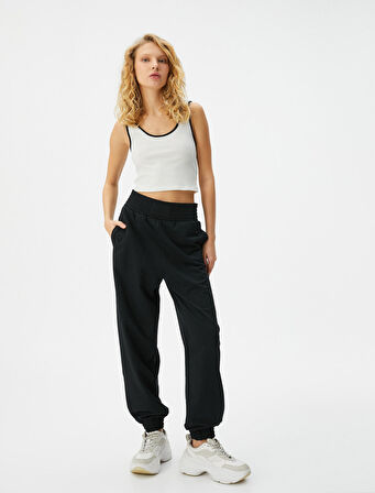 Jogger Eşofman Altı Yüksek Bel Rahat Kalıp Cepli Pamuk Karışımlı
