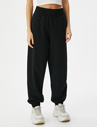 Jogger Eşofman Altı Yüksek Bel Rahat Kalıp Cepli Pamuk Karışımlı